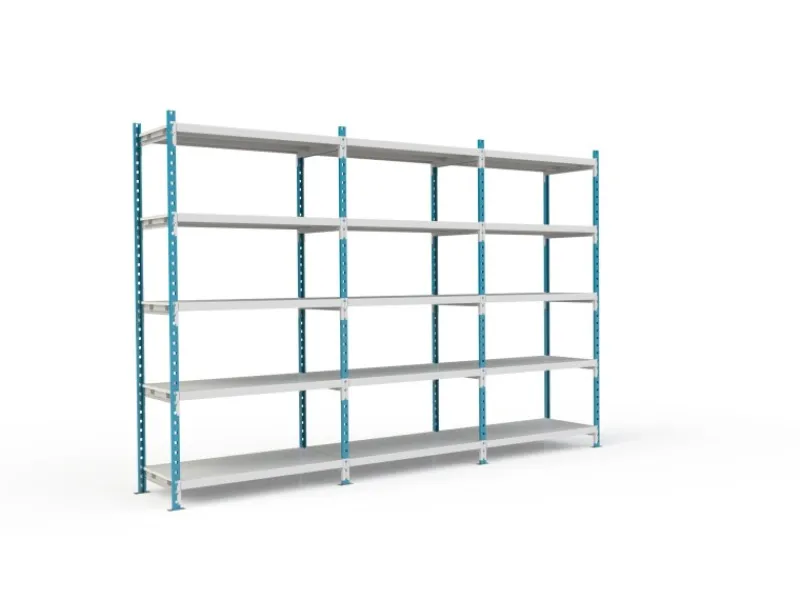 PROREGAL Kunststoffregale^Fachbodenregal Maximus HxBxT 220 x 100 x 50 cm 5 Ebenen PVC-Fachboden Fachlast 182 kg Lichtblau-Lichtgrau