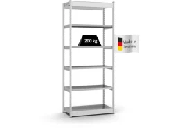 PROREGAL Büroregale^Fachbodenregal Stecksystem Vierkant-Profil Grundregal HxBxT 250 x 102,5 x 50 cm 6 Ebenen Einseitige Bauart Fachlast 200 kg