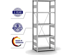 PROREGAL Kellerregale^Fachbodenregal Stecksystem T-Profil Heavy-Duty Grundregal HxBxT 200 x 75 x 40 cm 5 Ebenen Fachlast 300 kg Einseitig Nutzbar