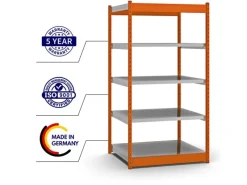 PROREGAL Fachbodenregal Stecksystem Vierkant-Profil Grundregal HxBxT 200 x 102,5 x 80 cm 5 Ebenen Einseitige Bauart Fachlast 200 kg