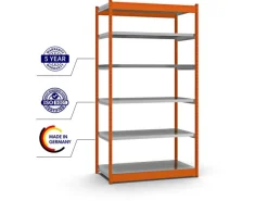 PROREGAL Fachbodenregal Stecksystem Vierkant-Profil Grundregal HxBxT 250 x 132,5 x 60 cm 6 Ebenen Einseitige Bauart Fachlast 200 kg