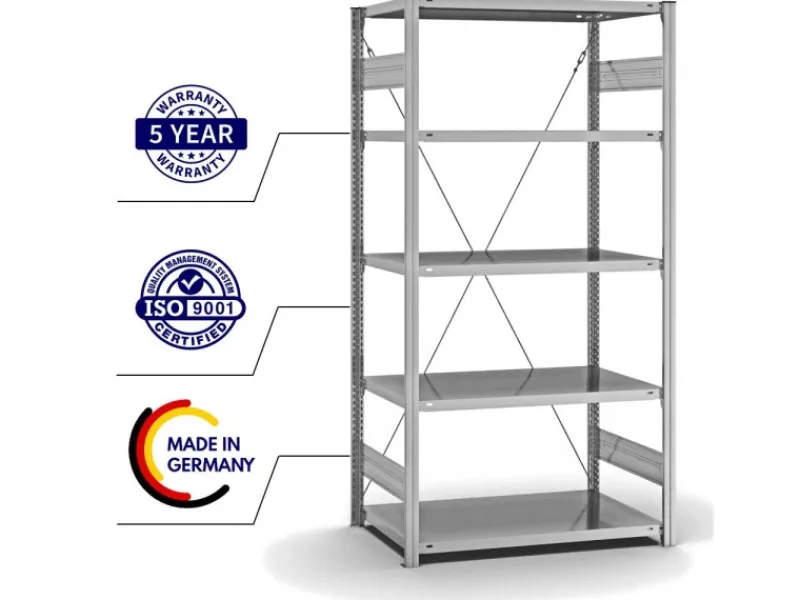 PROREGAL Büroregale^Fachbodenregal Stecksystem T-Profil Light-Duty Grundregal HxBxT 200 x 100 x 60 cm 5 Ebenen Fachlast 140 kg Einseitig Nutzbar