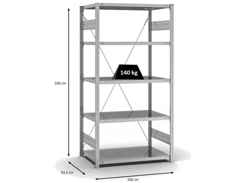 PROREGAL Büroregale^Fachbodenregal Stecksystem T-Profil Light-Duty Grundregal HxBxT 200 x 100 x 60 cm 5 Ebenen Fachlast 140 kg Einseitig Nutzbar