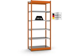 PROREGAL Fachbodenregal Stecksystem Vierkant-Profil Grundregal HxBxT 250 x 102,5 x 50 cm 6 Ebenen Einseitige Bauart Fachlast 200 kg