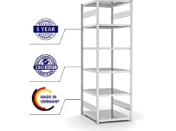 PROREGAL Fachbodenregal Stecksystem T-Profil Light-Duty Grundregal HxBxT 250 x 75 x 80 cm 6 Ebenen Fachlast 130 kg Beidseitig Nutzbar