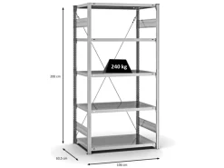 PROREGAL Kellerregale^Fachbodenregal Stecksystem T-Profil Medium-Duty Grundregal HxBxT 200 x 100 x 60 cm 5 Ebenen Fachlast 240 kg Einseitig Nutzbar