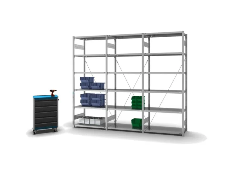 PROREGAL Büroregale^Fachbodenregal Stecksystem T-Profil Light-Duty Grundregal HxBxT 250 x 100 x 50 cm 6 Ebenen Fachlast 140 kg Einseitig Nutzbar