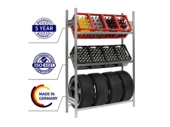 PROREGAL Getränkekisten- & Reifenregal Chiemsee Tire Made in Germany HxBxT 200 x 136 x 43,5 cm 6 Kisten auf 2 Ebenen & 4 Reifen Verzinkt