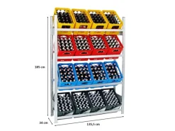 PROREGAL Kellerregale^Getränkekistenregal Getränkeregal Chiemsee Made in Germany HxBxT 185 x 136 x 34 cm 16 Kisten auf 4 Ebenen Verzinkt