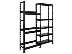 PROREGAL Getränkekistenregal Gaardasee HxBxT 180 x 160 x 30 cm 6 Kisten & 5 Boards Schwarz Freistehend Kistenständer Getränkeregal