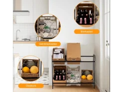 PROREGAL Getränkekistenregal Baldeneysee Inkl. 2 Haken & 2 Auflageträger HxBxT 82x104x32cm Höhenverstellbare Füße 2 Ebenen Schwarz