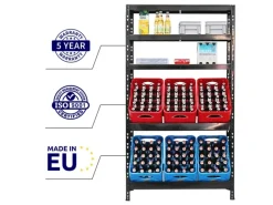 PROREGAL Getränkekistenregal Bodensee 6 Kisten mit 3 Ablagen Schwarz HxBxT 180 x 100 x 30 cm Freistehend Kistenständer Getränkeregal