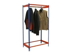 PROREGAL Kleiderstangenregal Metal Einzel HxBxT 150 x 120 x 50 cm Blau/Orange Kleiderständer Garderobe Klamottenregal Stangenregal Regal