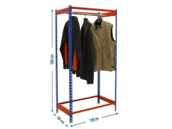 PROREGAL Kleiderstangenregal Metal Einzel HxBxT 150 x 120 x 50 cm Blau/Orange Kleiderständer Garderobe Klamottenregal Stangenregal Regal