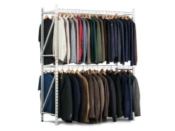 PROREGAL Garderoben^Kleiderständer HxBxT 200 x 100 x 60 cm Fachlast 140 kg & 2 Ebenen Lichtgrau