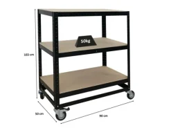 PROREGAL Kommissionierwagen BÜFFEL Fahrbares Kommissionierregal 100x90x50cm 3 Ebenen Fachlast 50kg 2x Mit Feststellbremse Schwarz