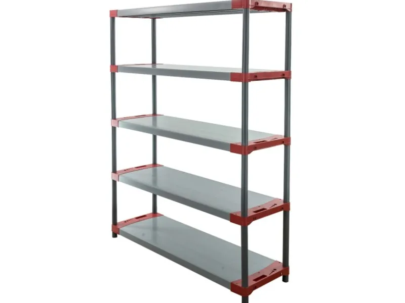 PROREGAL Kunststoffregal Big Grey Bear Tall HxBxT 180 x 140 x 46 cm Fachlast 120 kg Grau/Rot