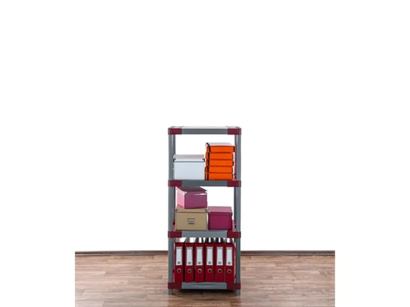 PROREGAL Kunststoffregal Grey Bear Low HxBxT 138 x 70 x 46 cm Fachlast 120 kg Grau/Rot