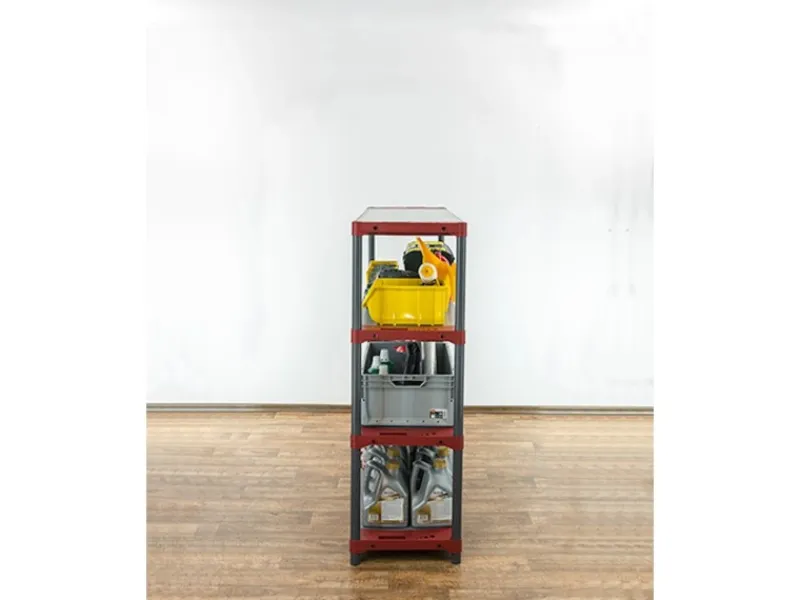 PROREGAL Kunststoffregal Grey Bear Low HxBxT 138 x 130 x 46 cm Fachlast 70 kg Grau/Rot