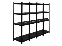 PROREGAL Mega Deal 4 x All Black Series Schwerlastregal Ragnar HxBxT 150 x 45 x 45 cm Fachlast 100 kg Matt Schwarz Kellerregal Steckregal Garagenregal