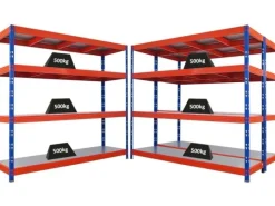 PROREGAL Regalsysteme^Mega Deal 3x Profi Schwerlastregal Rhino HxBxT 180x200x60cm 4 Stahlplatten-Ebenen Fachlast 500kg Blau/Orange