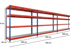 PROREGAL Regalsysteme^Mega Deal 3x Profi Schwerlastregal Rhino HxBxT 180x200x60cm 4 Stahlplatten-Ebenen Fachlast 500kg Blau/Orange