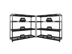 PROREGAL Mega Deal 2x Profi Schwerlastregal Rhino HxBxT 180x200x60cm 4 Gitterrost-Ebenen Fachlast 500kg Schwarz