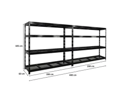 PROREGAL Mega Deal 2x Profi Schwerlastregal Rhino HxBxT 180x200x60cm 4 Gitterrost-Ebenen Fachlast 500kg Schwarz