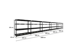 PROREGAL Regalsysteme^Mega Deal 5x Profi Schwerlastregal Rhino HxBxT 180x200x60cm 4 Gitterrost-Ebenen Fachlast 500kg Schwarz