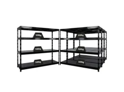 PROREGAL Regalsysteme^Mega Deal 4x Profi Schwerlastregal Rhino HxBxT 180x200x60cm 4 Stahlplatten-Ebenen Fachlast 500kg Schwarz