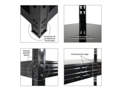 PROREGAL Regalsysteme^Mega Deal 4x Profi Schwerlastregal Rhino HxBxT 180x200x60cm 4 Stahlplatten-Ebenen Fachlast 500kg Schwarz