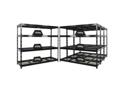 PROREGAL Regalsysteme^Mega Deal 4x Profi Schwerlastregal Rhino HxBxT 180x200x60cm 4 Gitterrost-Ebenen Fachlast 500kg Schwarz