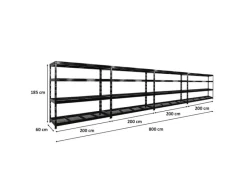 PROREGAL Regalsysteme^Mega Deal 4x Profi Schwerlastregal Rhino HxBxT 180x200x60cm 4 Gitterrost-Ebenen Fachlast 500kg Schwarz