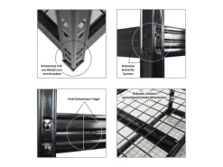 PROREGAL Regalsysteme^Mega Deal 4x Profi Schwerlastregal Rhino HxBxT 180x200x60cm 4 Gitterrost-Ebenen Fachlast 500kg Schwarz