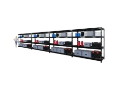 PROREGAL Regalsysteme^Mega Deal 4x Profi Schwerlastregal Rhino HxBxT 180x200x60cm 4 Gitterrost-Ebenen Fachlast 500kg Schwarz