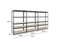 PROREGAL Mega Deal 3x Schwerlastregal Giant Tiger HxBxT 200 x 120 x 60 cm Fachlast 265 kg 5-Ebenen