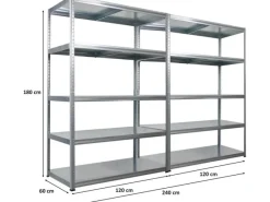 PROREGAL Mega Deal 2x Schwerlastregal Steel Eagle HxBxT 180x120x60cm Fachlast 130kg Verzinkt