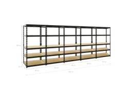 PROREGAL Schwerlastregal^Mega Deal 5x Schwerlastregal Tiger HxBxT 180 x 90 x 60 cm Fachlast 265 kg 5-Ebenen