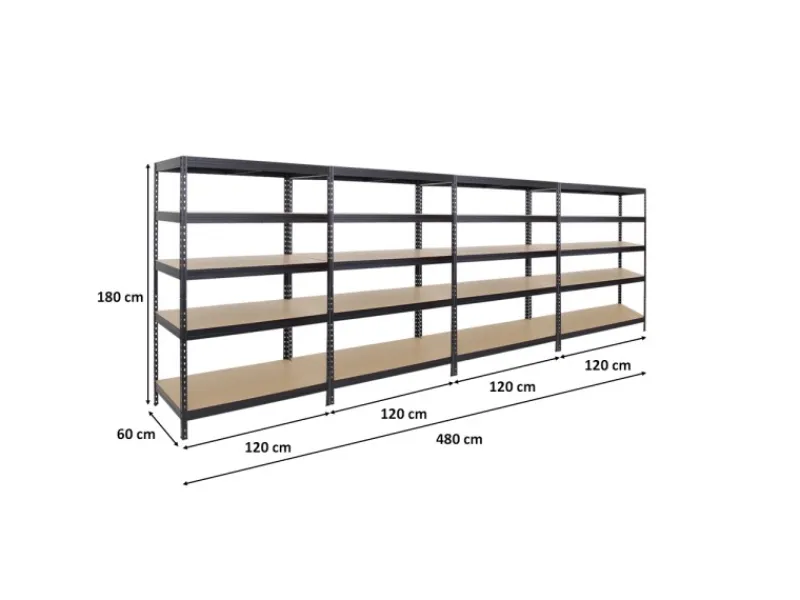 PROREGAL Schwerlastregal^Mega Deal 4x Schwerlastregal Rivet HxBxT 180 x 120 x 60 cm Fachlast 250 kg