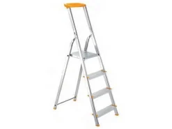 PROREGAL Metal Single Giraffe Einseitige-Aluminium-Bügelleiter mit Ablageschale 5 Stufen 175 cm Hoch Leiter Trittleiter Stehleiter Haushaltsleiter