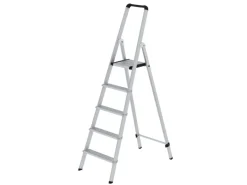 PROREGAL Klapptritte^ML Stufen-Stehleiter Einseitig Begehbar Eloxiert 5 Stufen