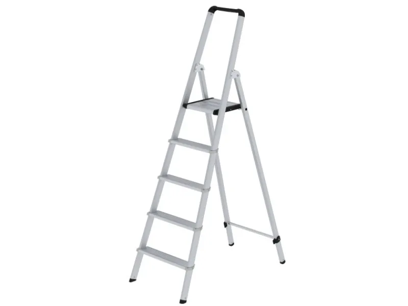 PROREGAL Klapptritte^ML Stufen-Stehleiter Einseitig Begehbar Eloxiert 5 Stufen