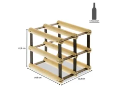 PROREGAL Modulares Weinregal Vinotega Mod Metal HxBxT 22,5 x 22,5 x 24,5 cm 2 x 2 Flaschen Massives Kiefernholz Natur