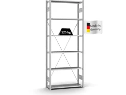 PROREGAL Büroregale^Profi Lagerregal Stecksystem T-Profil Grundregal HxBxT 250 x 100 x 30 cm Fachlast 125 kg Verzinkt