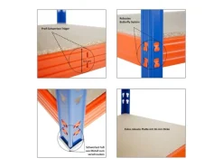 PROREGAL Regalsysteme^Profi Schwerlastregal Rhino HxBxT 200x200x60cm 4 Spanplatten-Ebenen 16mm Fachlast 500kg Blau/Orange Stecksystem Lagerregal Steckregal