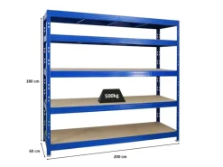 PROREGAL Schwerlastregal^Profi Schwerlastregal Rhino HxBxT 180 x 200 x 60 cm 5 Spanplatten-Ebenen 8mm Fachlast 500 kg