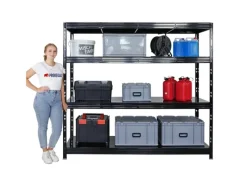 PROREGAL Regale Schwarz|Metallregale^Profi Schwerlastregal Rhino HxBxT 180x200x60cm 4 Stahlplatten-Ebenen Fachlast 500kg Schwarz Stecksystem Lagerregal Regalsystem