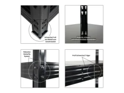 PROREGAL Regale Schwarz|Metallregale^Profi Schwerlastregal Rhino HxBxT 180x200x60cm 4 Stahlplatten-Ebenen Fachlast 500kg Schwarz Stecksystem Lagerregal Regalsystem
