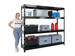 PROREGAL Regale Schwarz|Metallregale^Profi Schwerlastregal Rhino HxBxT 180x200x60cm 4 Stahlplatten-Ebenen Fachlast 500kg Schwarz Stecksystem Lagerregal Regalsystem