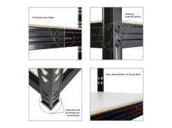 PROREGAL Regale Schwarz|Metallregale^Profi Schwerlastregal Rhino HxBxT 180 x 200 x 60 cm 5 Spanplatten-Ebenen 8mm Fachlast 500 kg